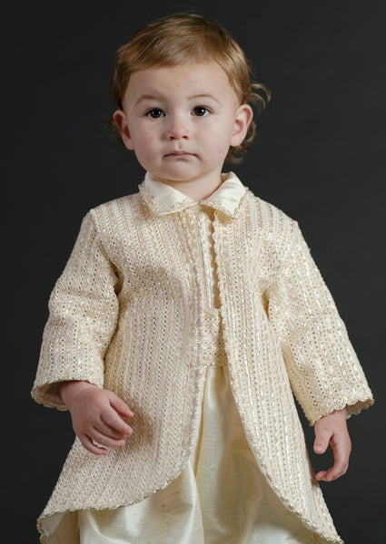 Traje para bautizo de niño hecho a mano 100% seda modelo B025 Burbvus