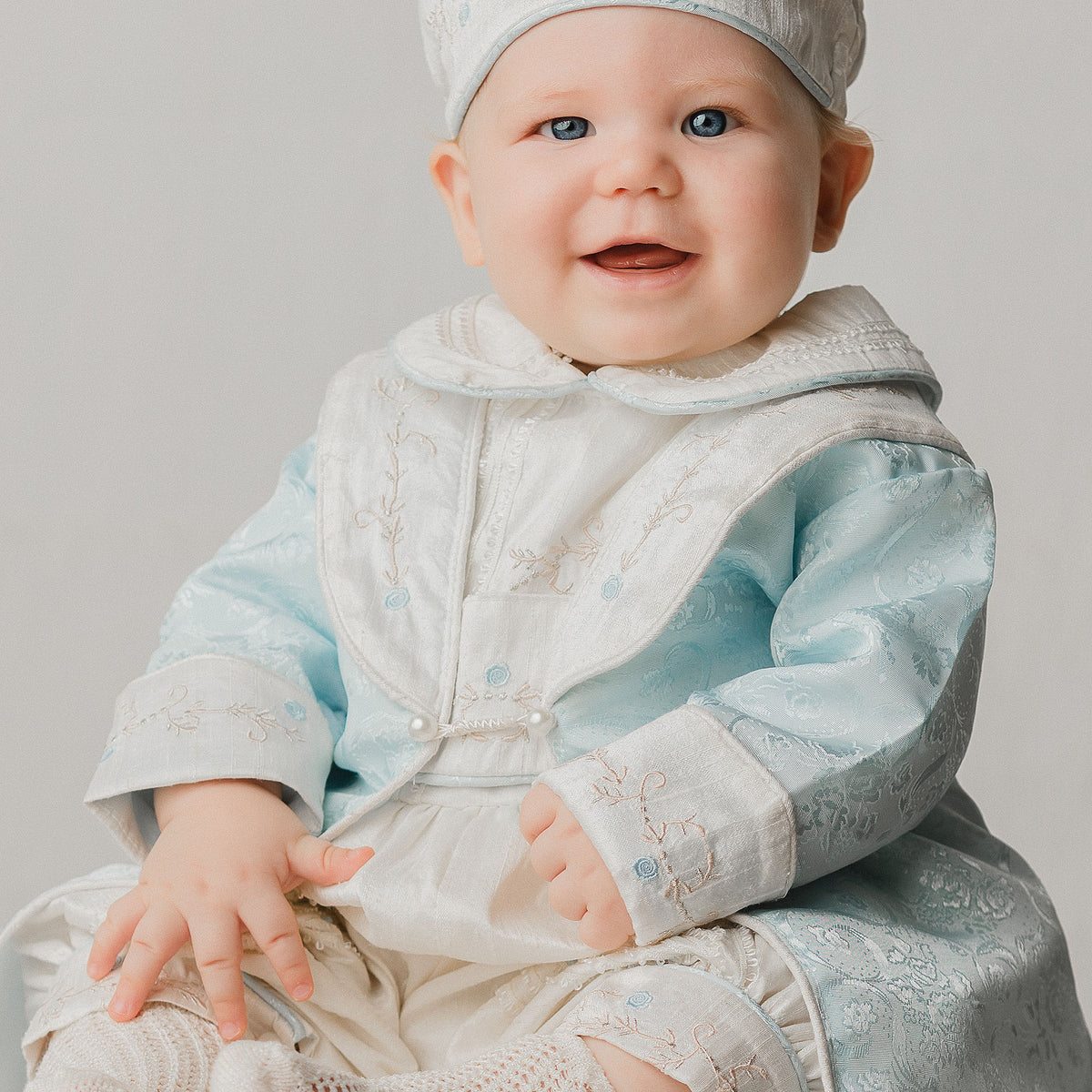 Baby Boy Ropon De Bautizo Para Bebe Elegante Ropon Azul Para