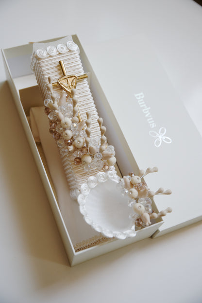 Set de bautizo burbvus color marfil y blanco