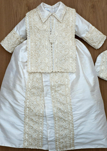 Ropon para bautizo de niño modelo B026 Burbvus 100% seda