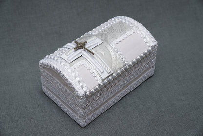 cofre madera vela bautismo decorado a mano