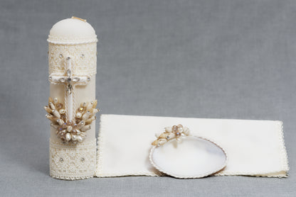 Kit de vela conchita y pañuelo especial para bautismo ceremonias