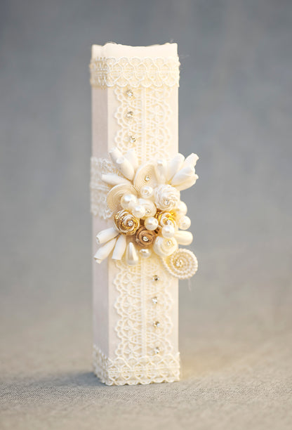 vela decorada a mano burbvus modelo # 12 bautismo bautizo primera comunion color hueso