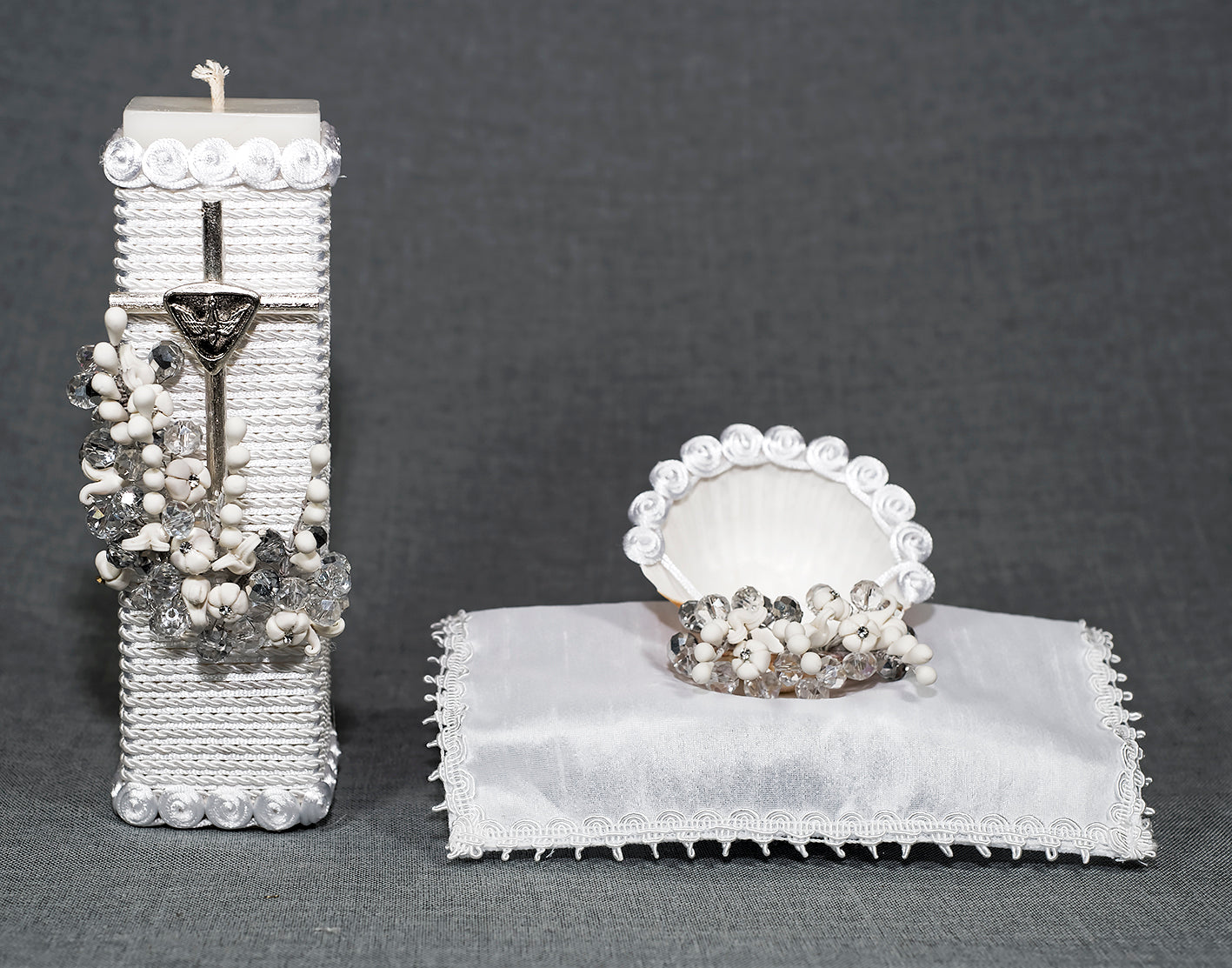 set de vela bautizo primera comunion burbvus color blanco