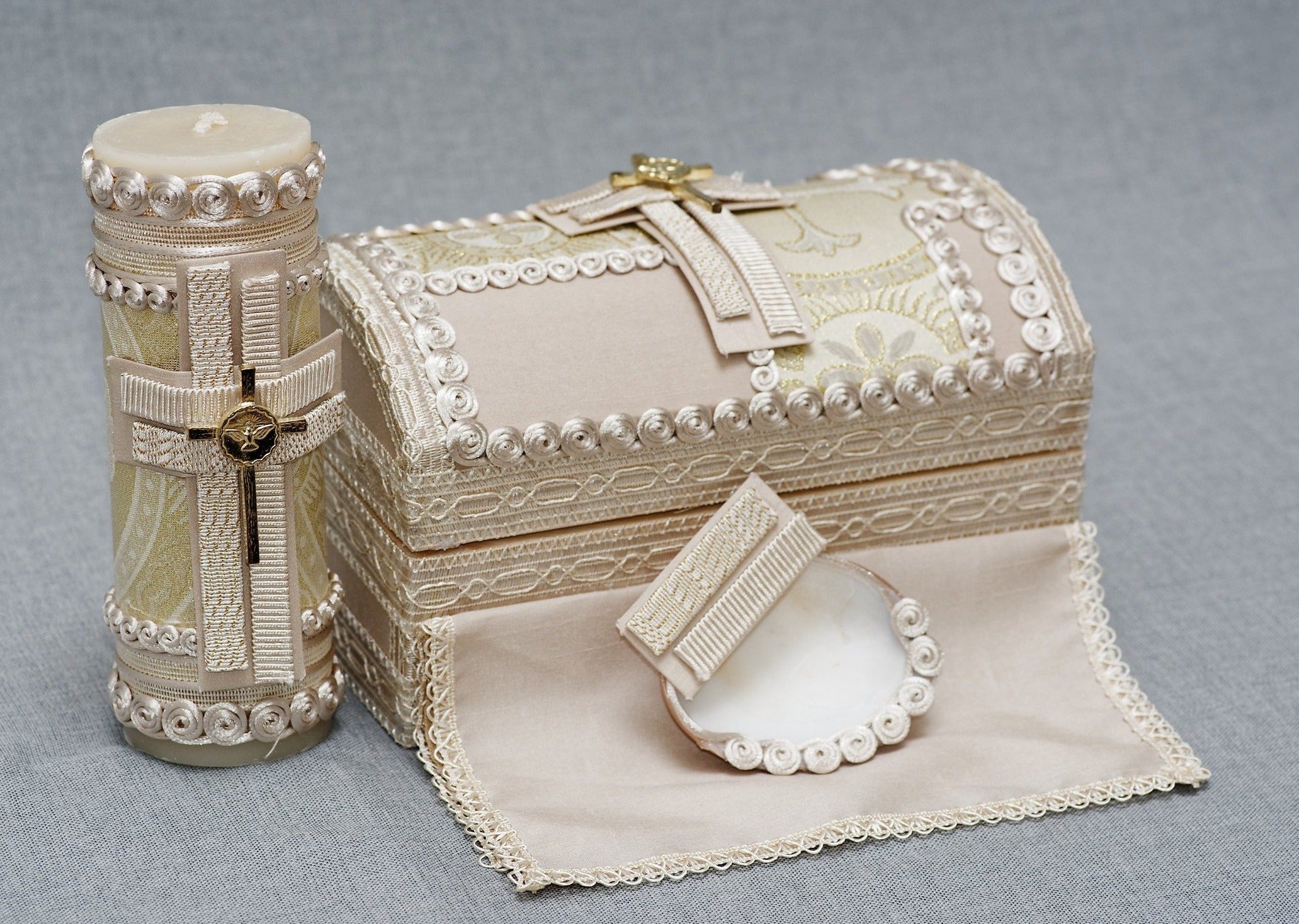 vela para bautizo con cofre de madera burbvus modelo 19